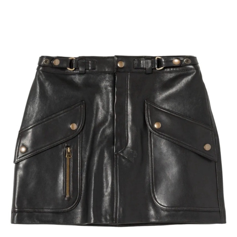 NWT RE/DONE Black Leather Racer Mini Skirt